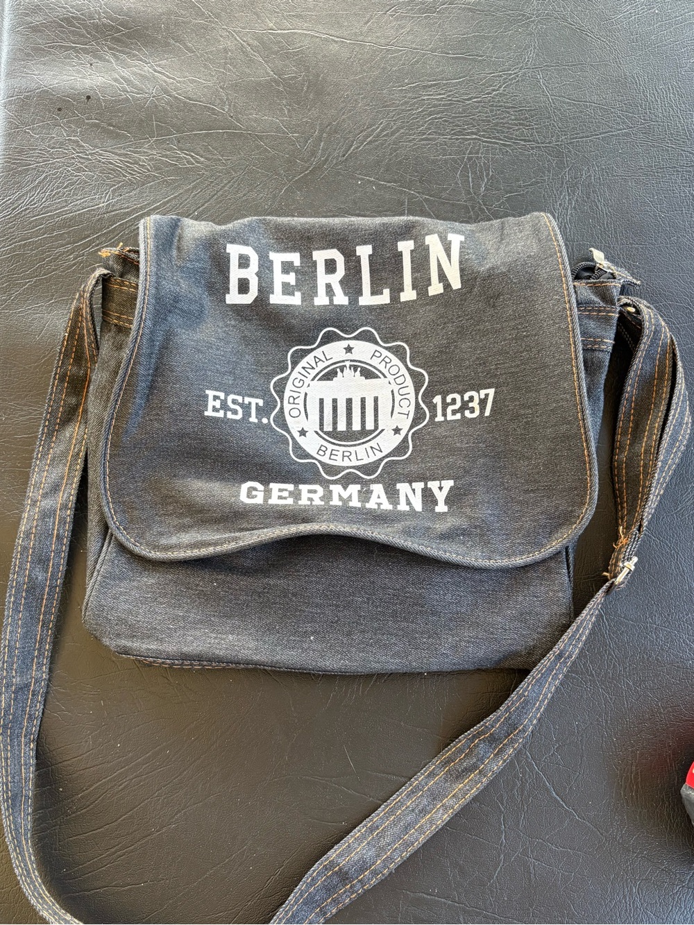 Berlin Germany Black Canvas Messenger Crossbody Bag Brandenburg Gate
